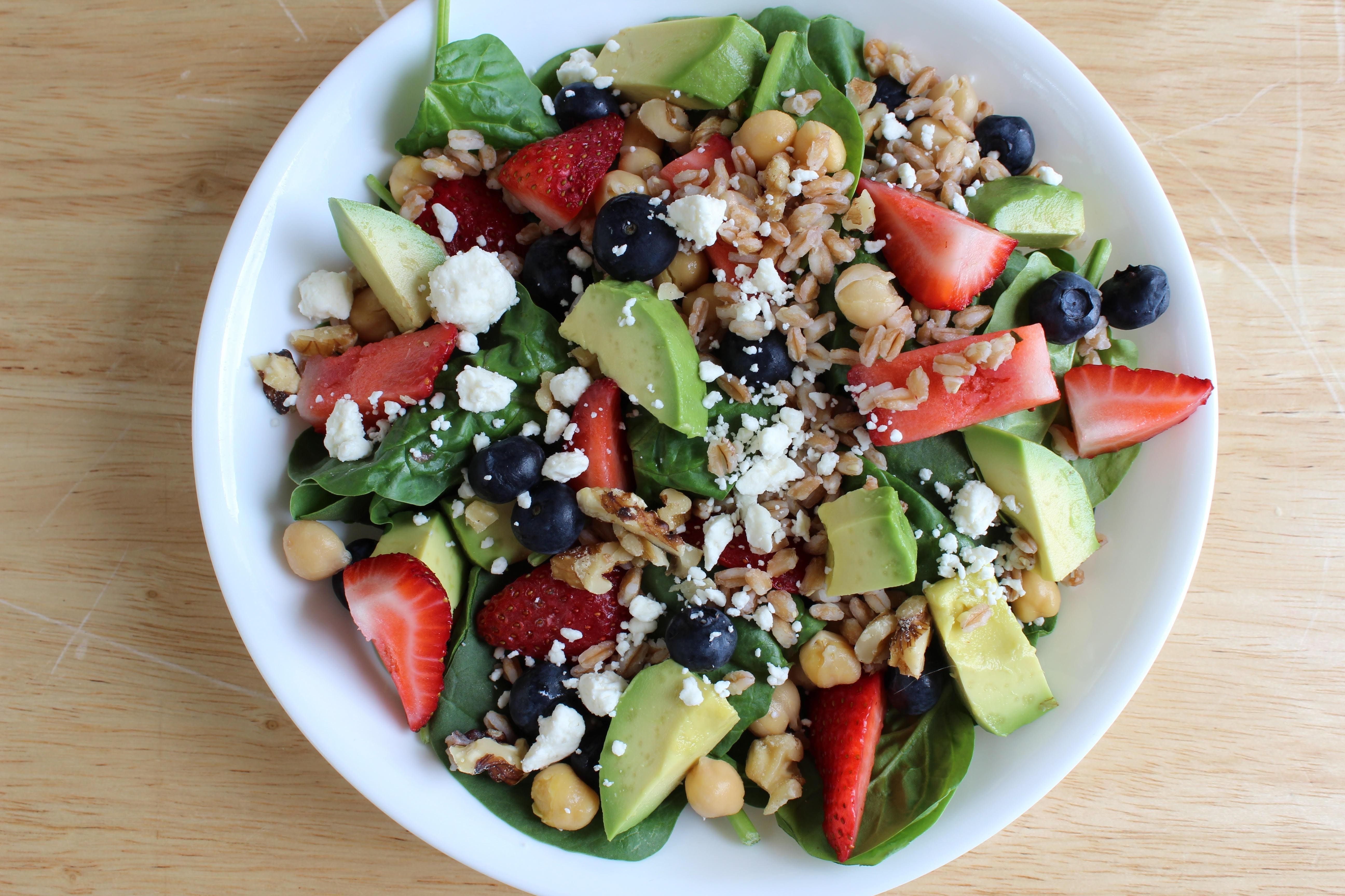 Summer berry and farro salad with strawberry vinaigrette