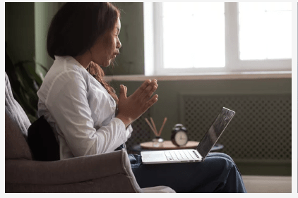 A woman during a registered dietitian visit.