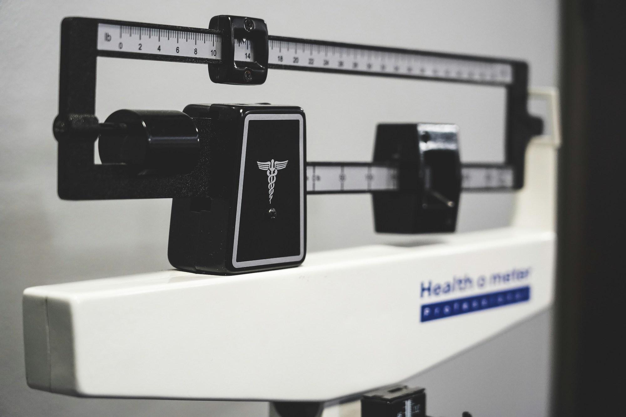 Close up photo of a medical office scale